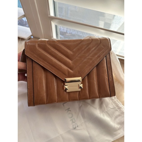 NWT Michael Kors Whitney Quilted Leather Large Shoulder Bag Brown/Acorn $328